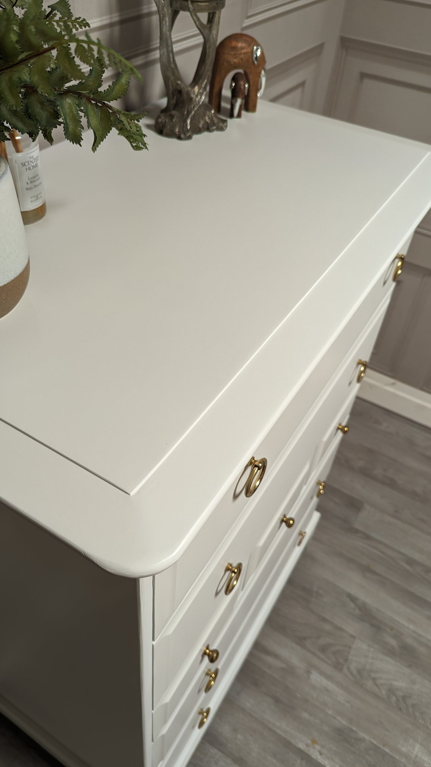 Stag minstrel white tallboy 7 drawer chest of drawers, professionally sprayed white furniture.