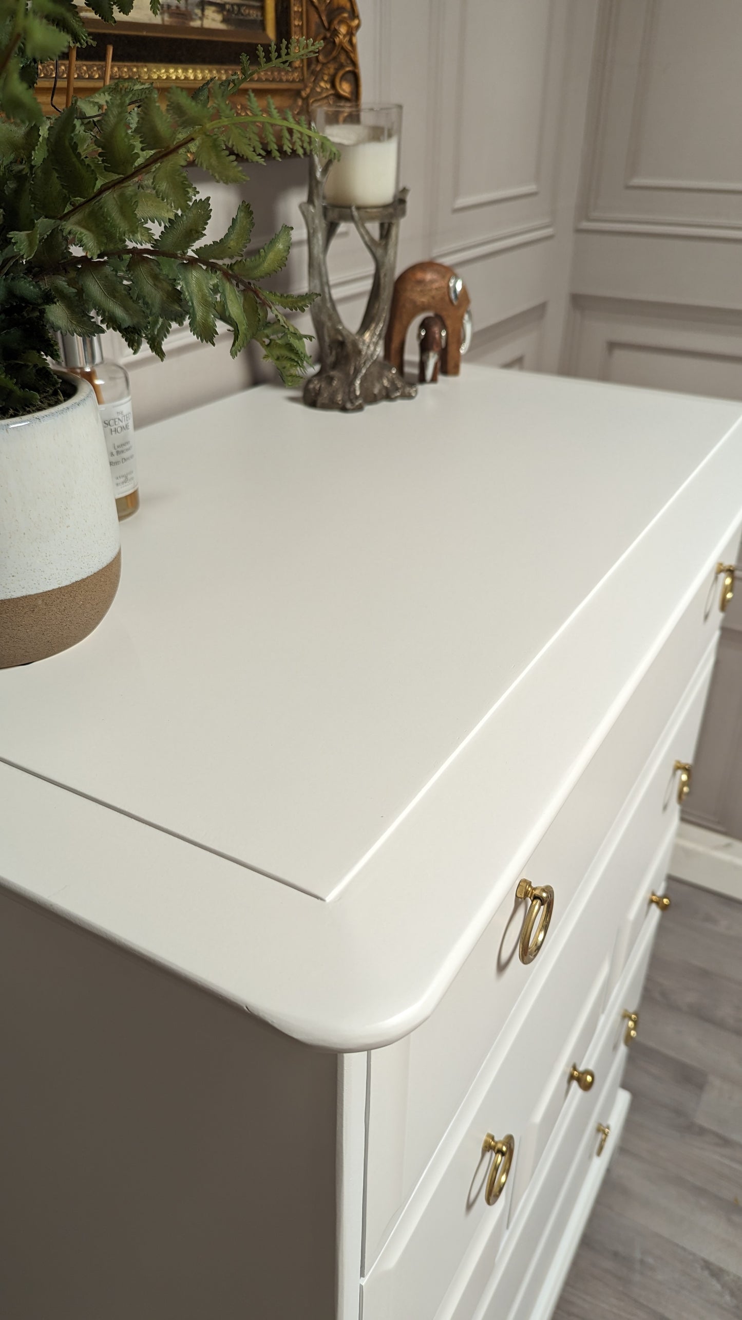 Stag minstrel white tallboy 7 drawer chest of drawers, professionally sprayed white furniture.