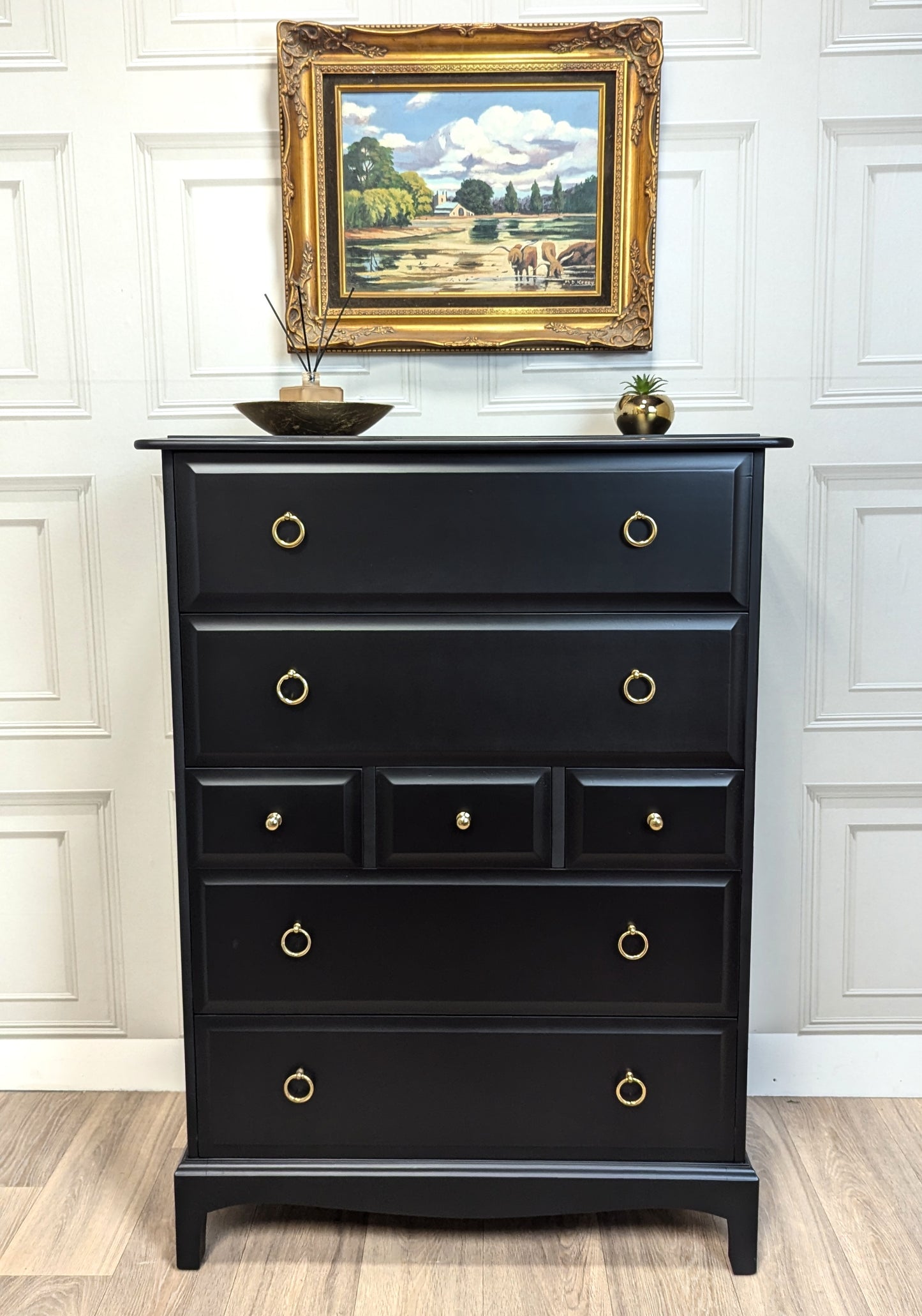 Stag minstrel white tallboy 7 drawer chest of drawers, professionally sprayed black