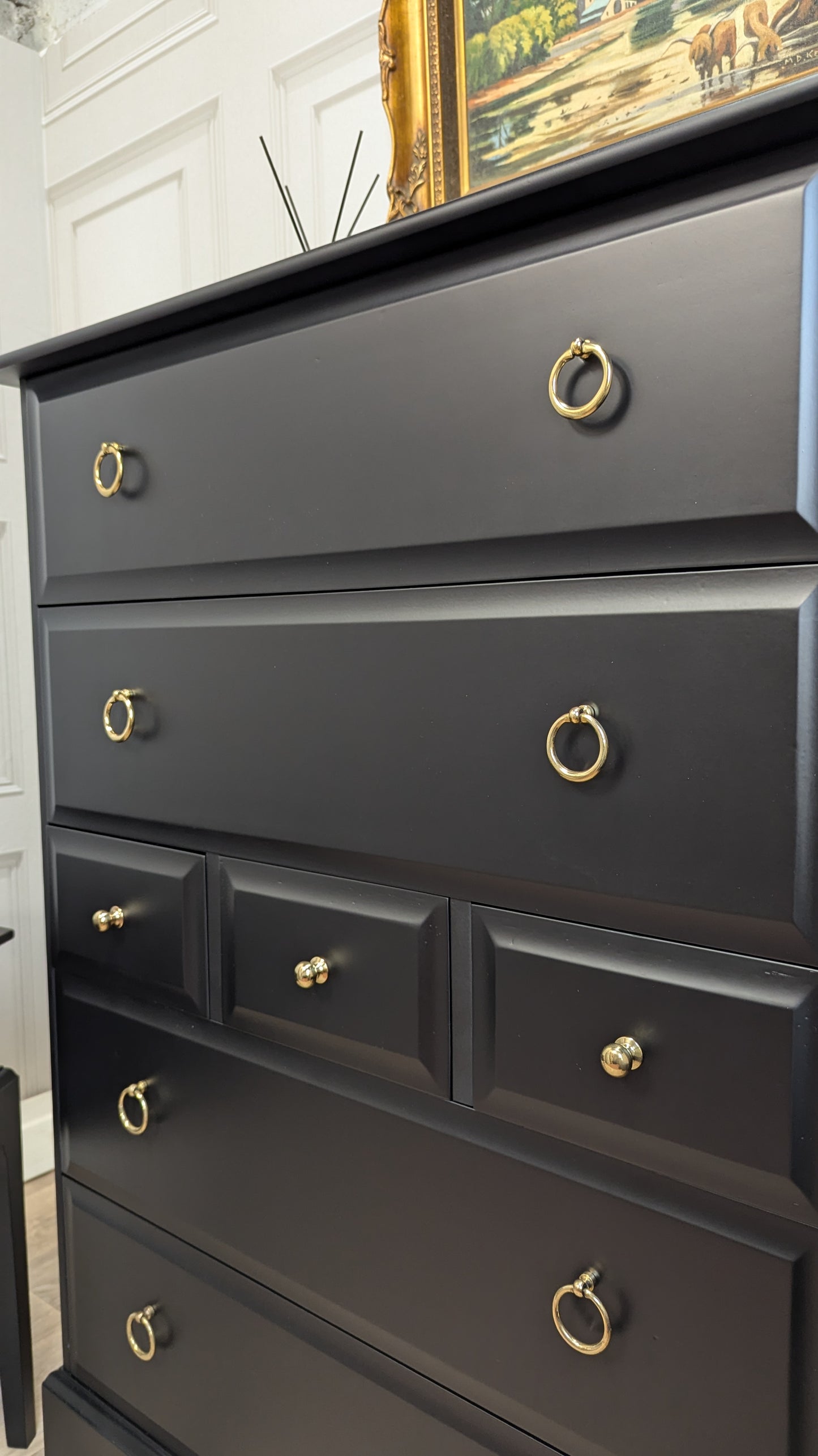 Stag minstrel white tallboy 7 drawer chest of drawers, professionally sprayed black