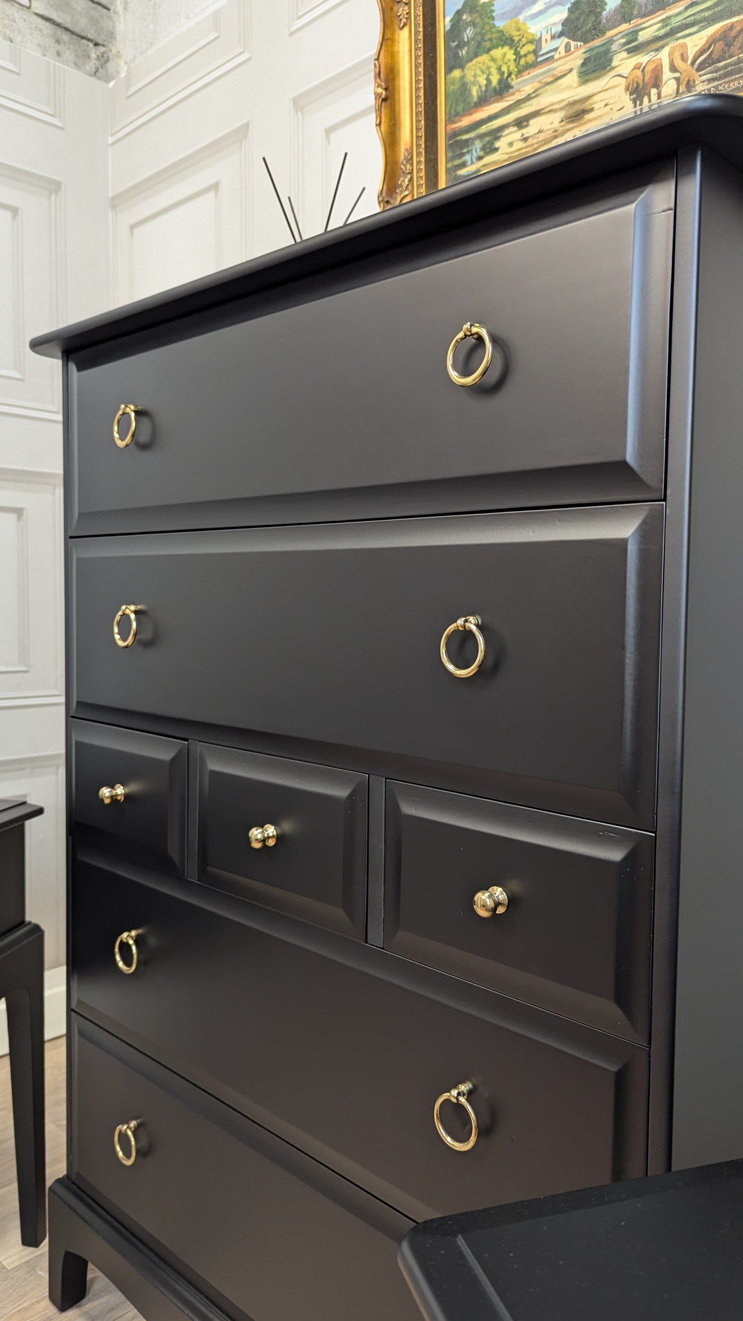 Stag minstrel white tallboy 7 drawer chest of drawers, professionally sprayed black