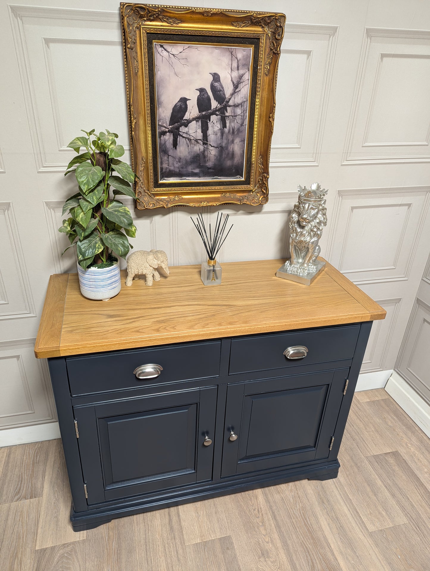 Solid oak top sideboard Farrow and Ball Railings