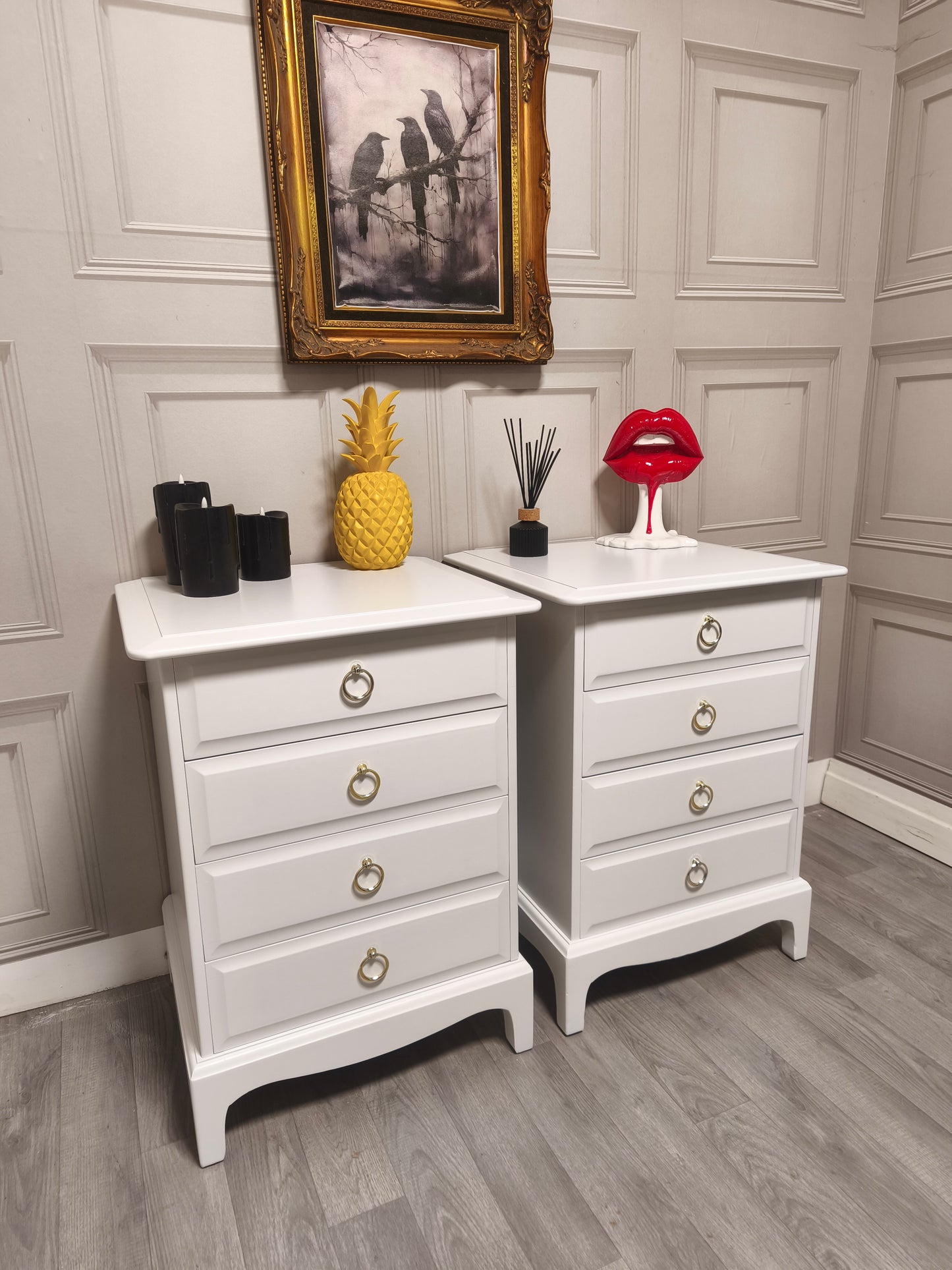 Stag Minstrel 4 Drawer Pair of Bedsides off white