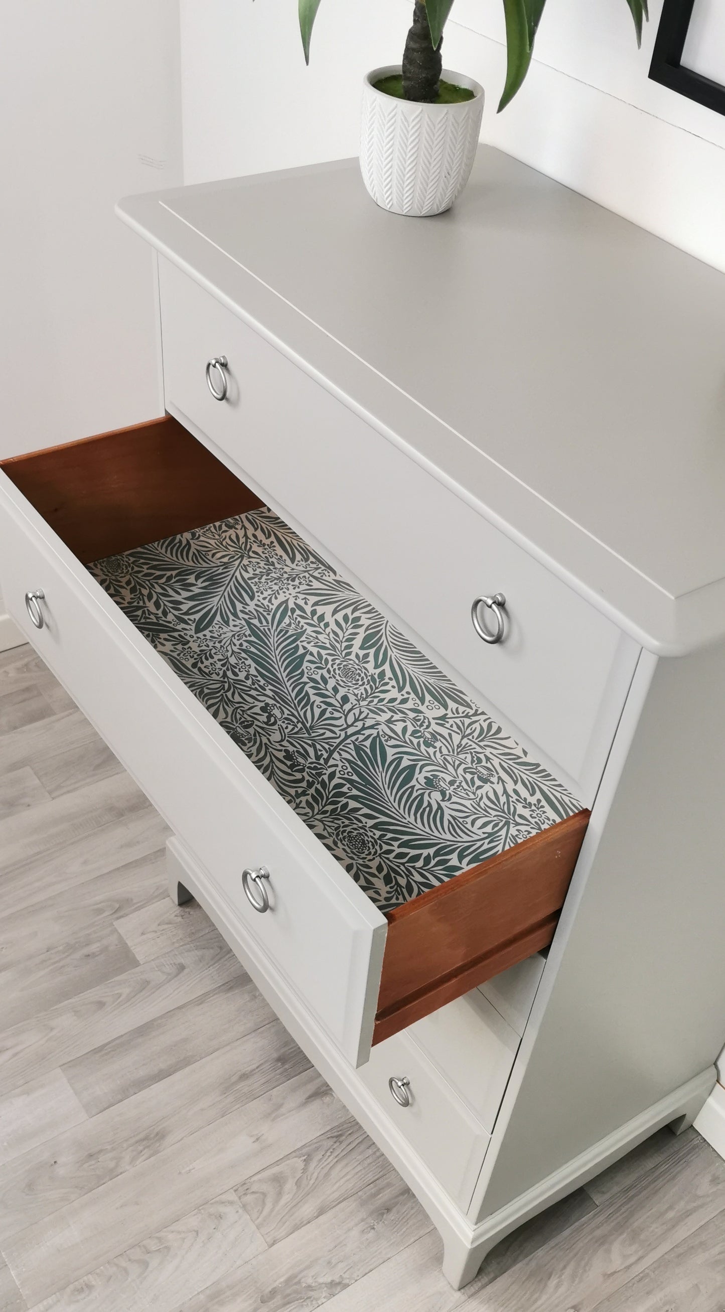 Stag minstrel white tallboy 7 drawer chest of drawers, professionally sprayed grey