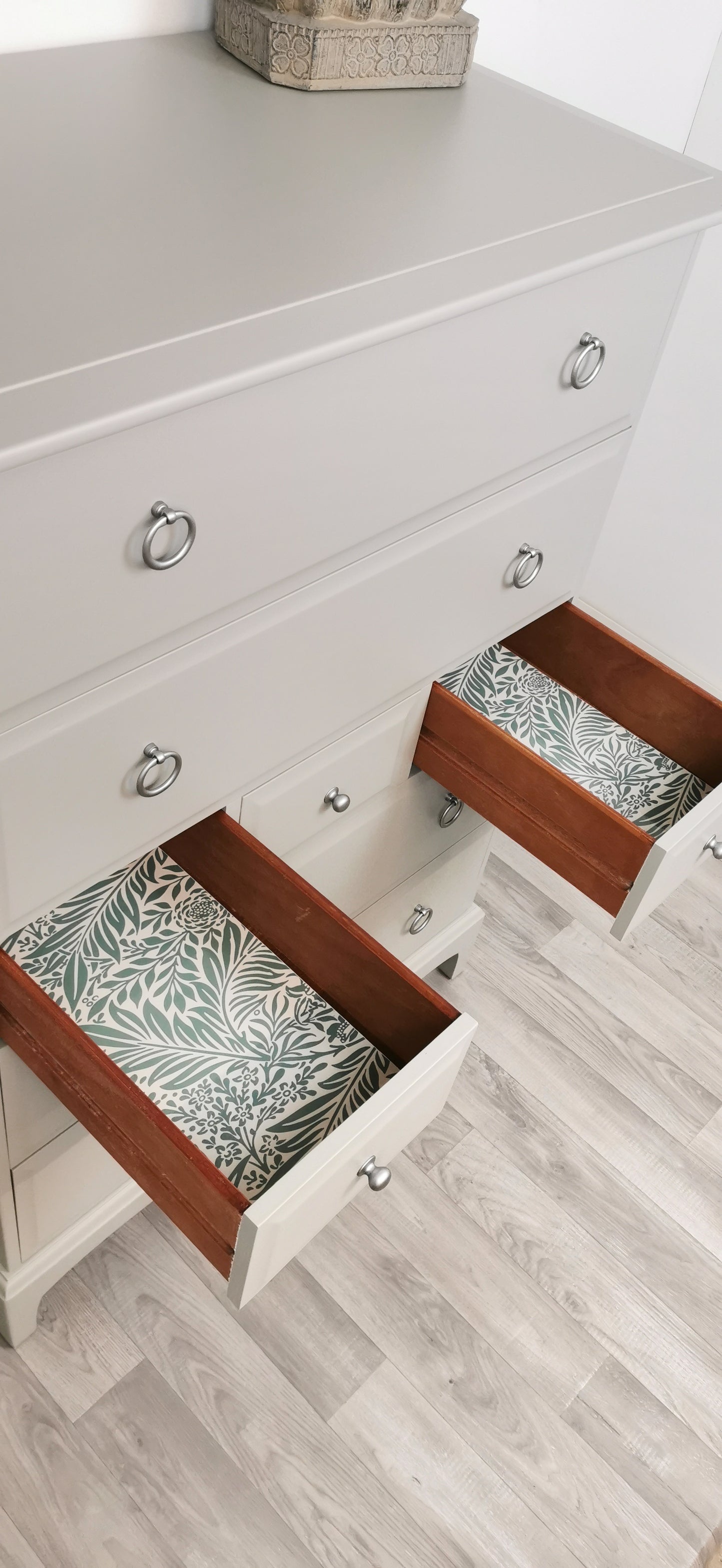 Stag minstrel white tallboy 7 drawer chest of drawers, professionally sprayed grey