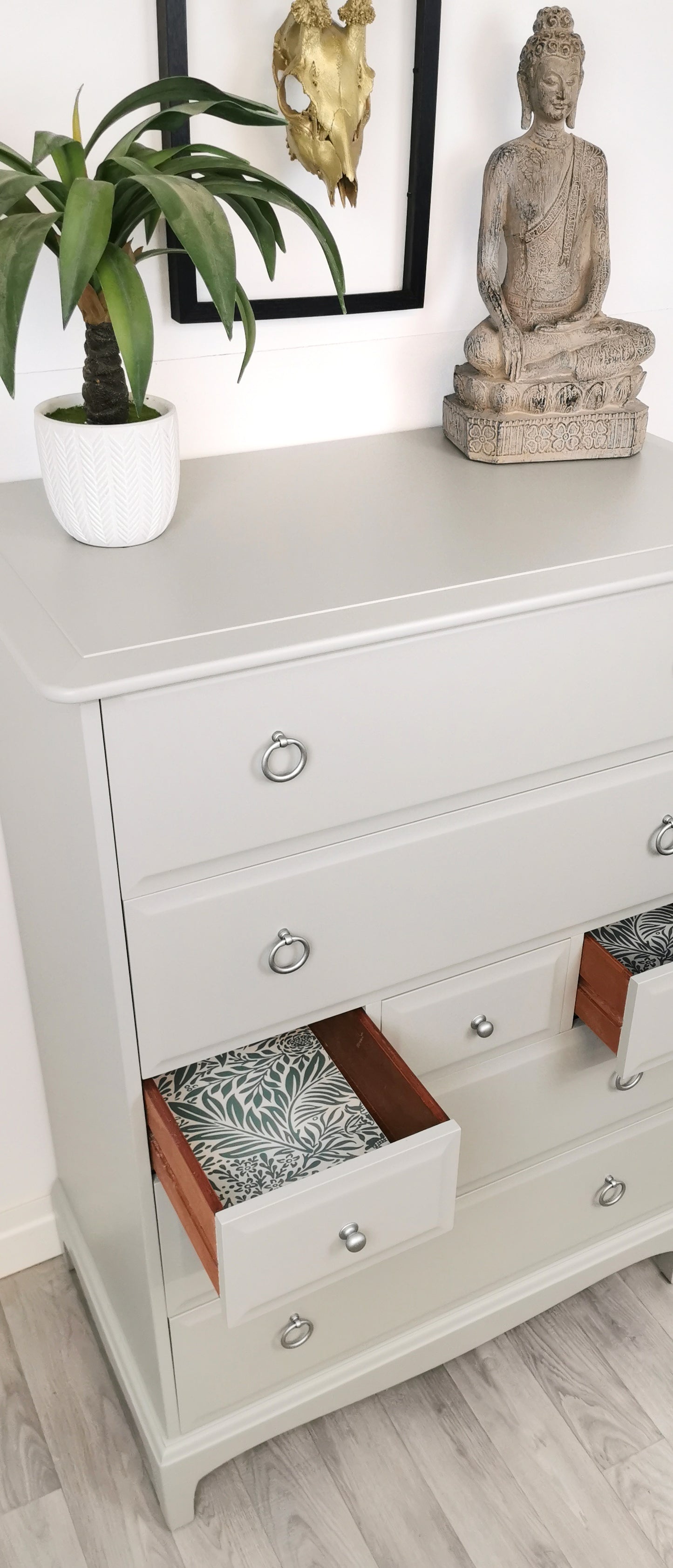 Stag minstrel white tallboy 7 drawer chest of drawers, professionally sprayed grey