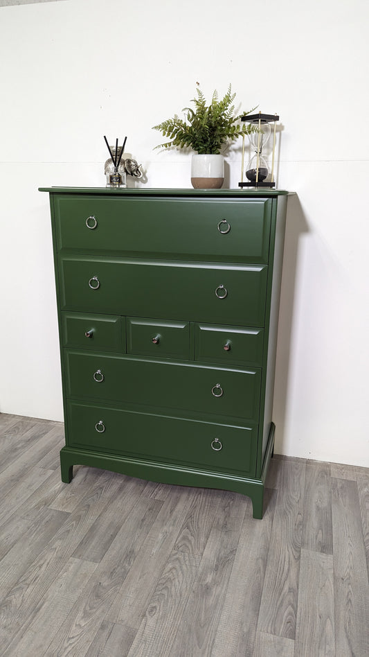 Stag minstrel white tallboy 7 drawer chest of drawers, professionally sprayed green