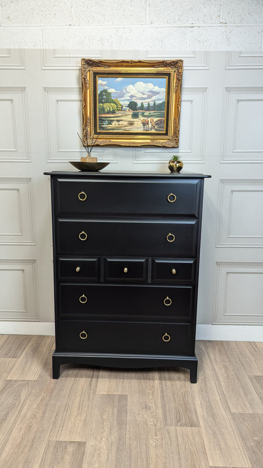 Stag minstrel white tallboy 7 drawer chest of drawers, professionally sprayed black