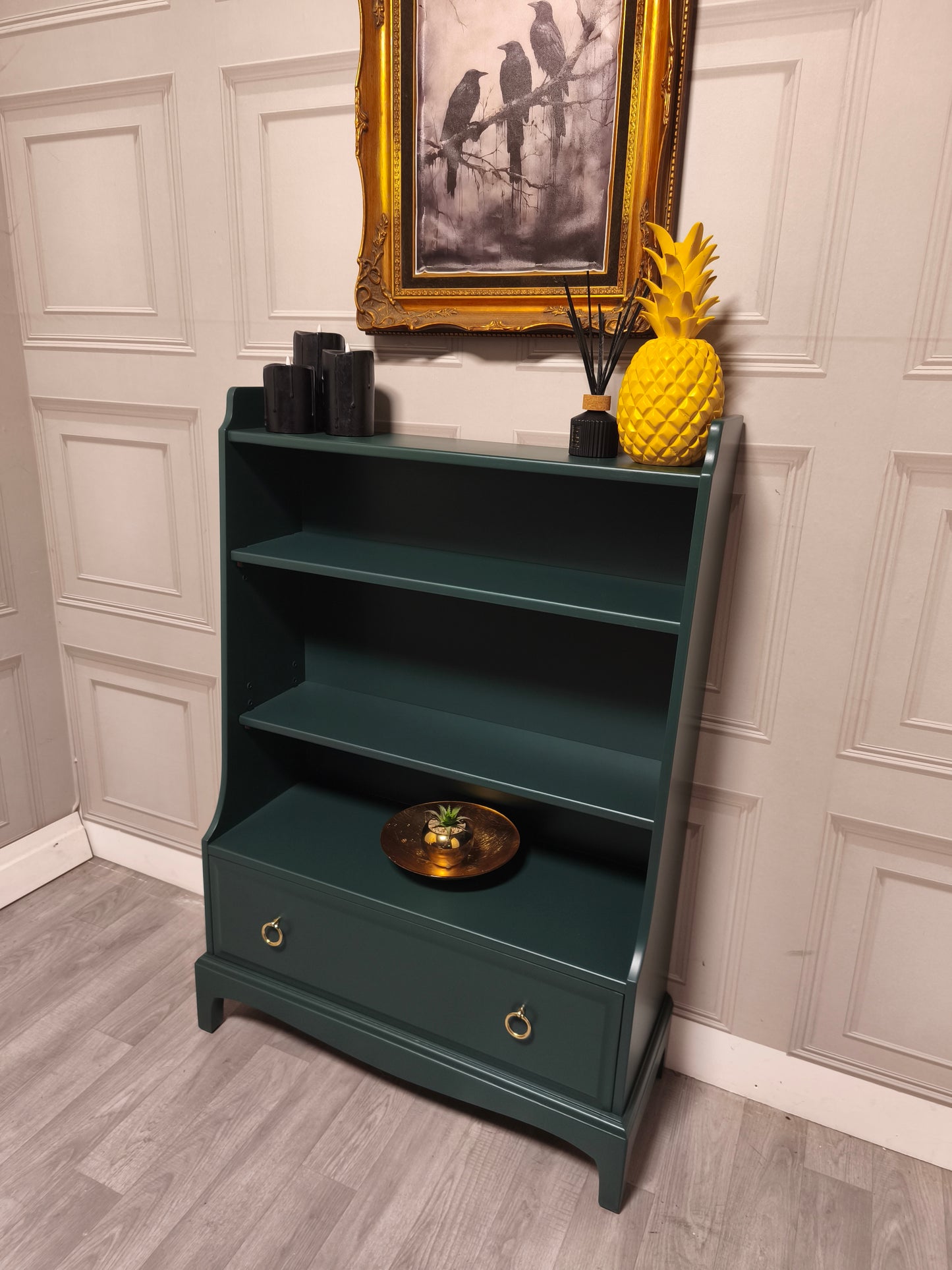 Green Stag Minstrel Bookcase , Stag Furniture, Painted Stag Furniture, Professionally Sprayed Furniture