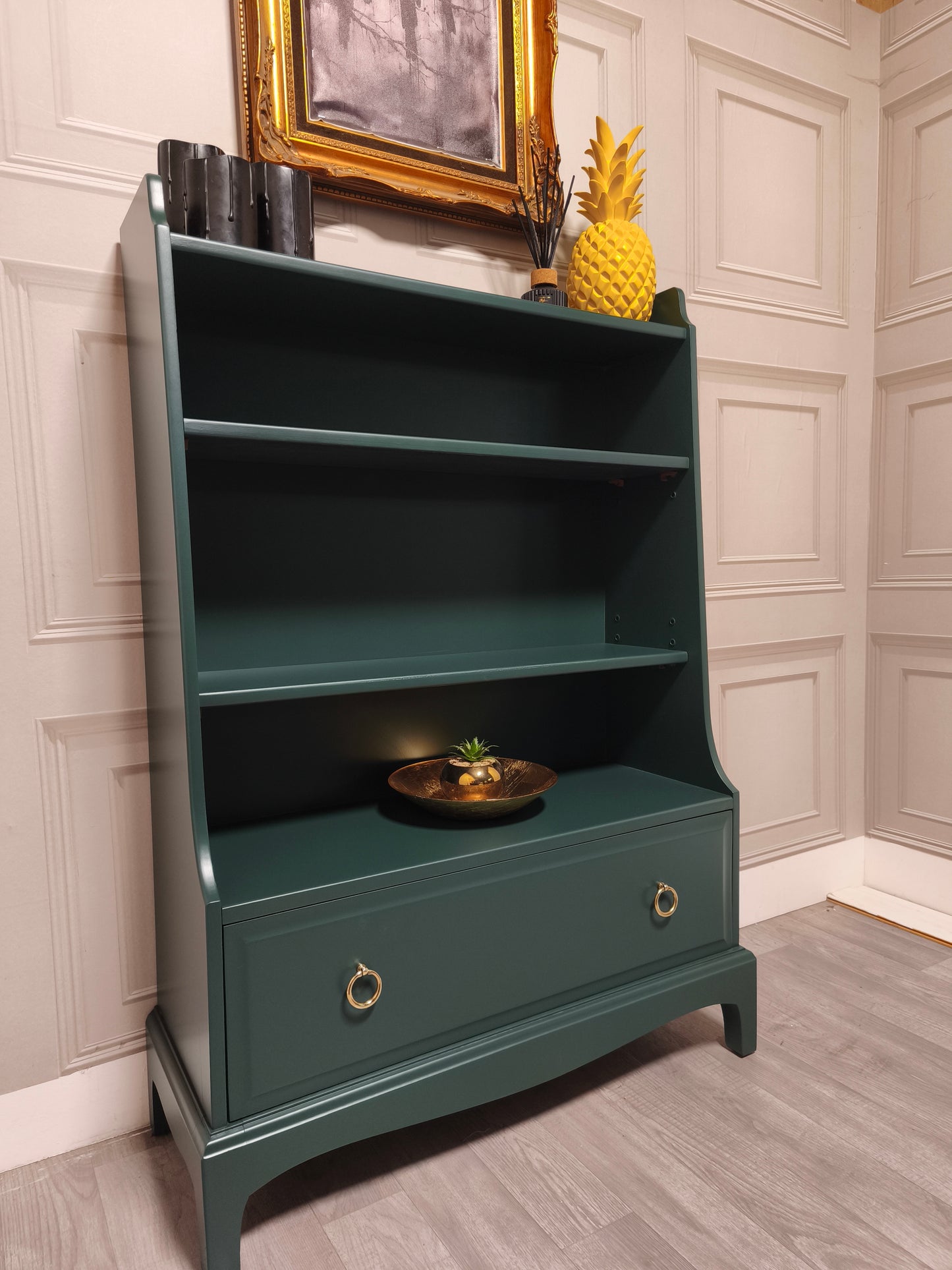 Green Stag Minstrel Bookcase , Stag Furniture, Painted Stag Furniture, Professionally Sprayed Furniture