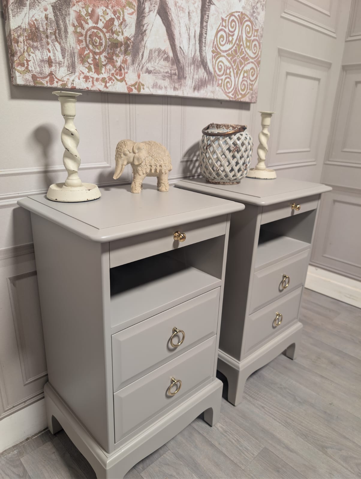 Made to order Slim Stag Minstrel Bedside Cabinets with Tea Tray