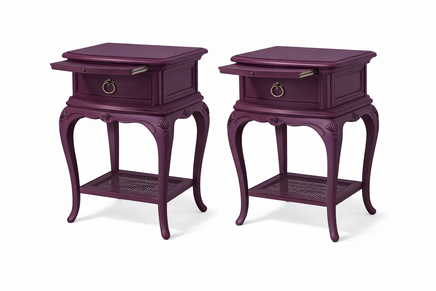Pair of Willis & Gambier Bedside Tables – Brinjal . Professionally Sprayed