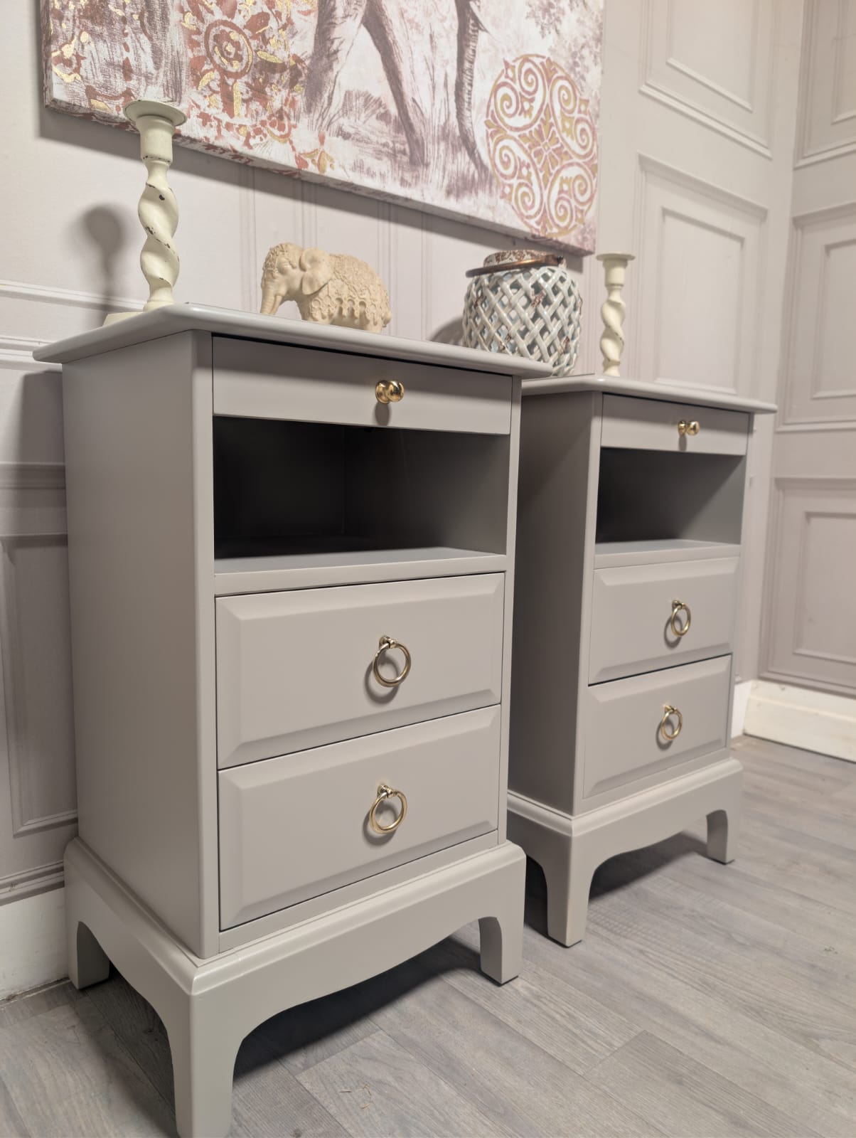 Made to order Slim Stag Minstrel Bedside Cabinets with Tea Tray