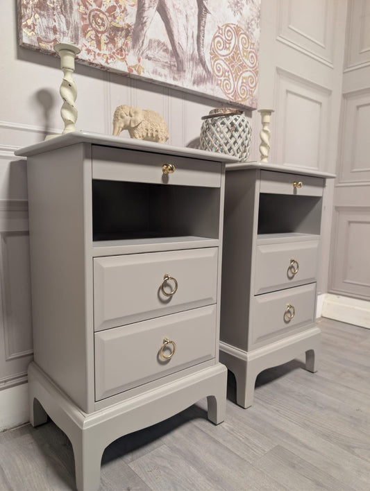 Made to order Slim Stag Minstrel Bedside Cabinets with Tea Tray