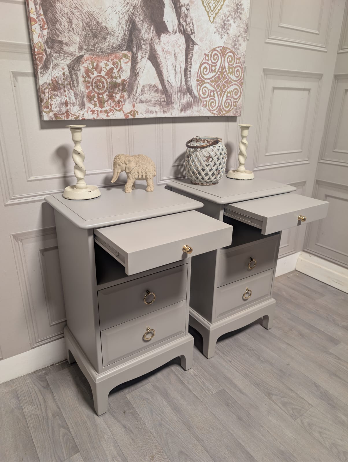 Made to order Slim Stag Minstrel Bedside Cabinets with Tea Tray