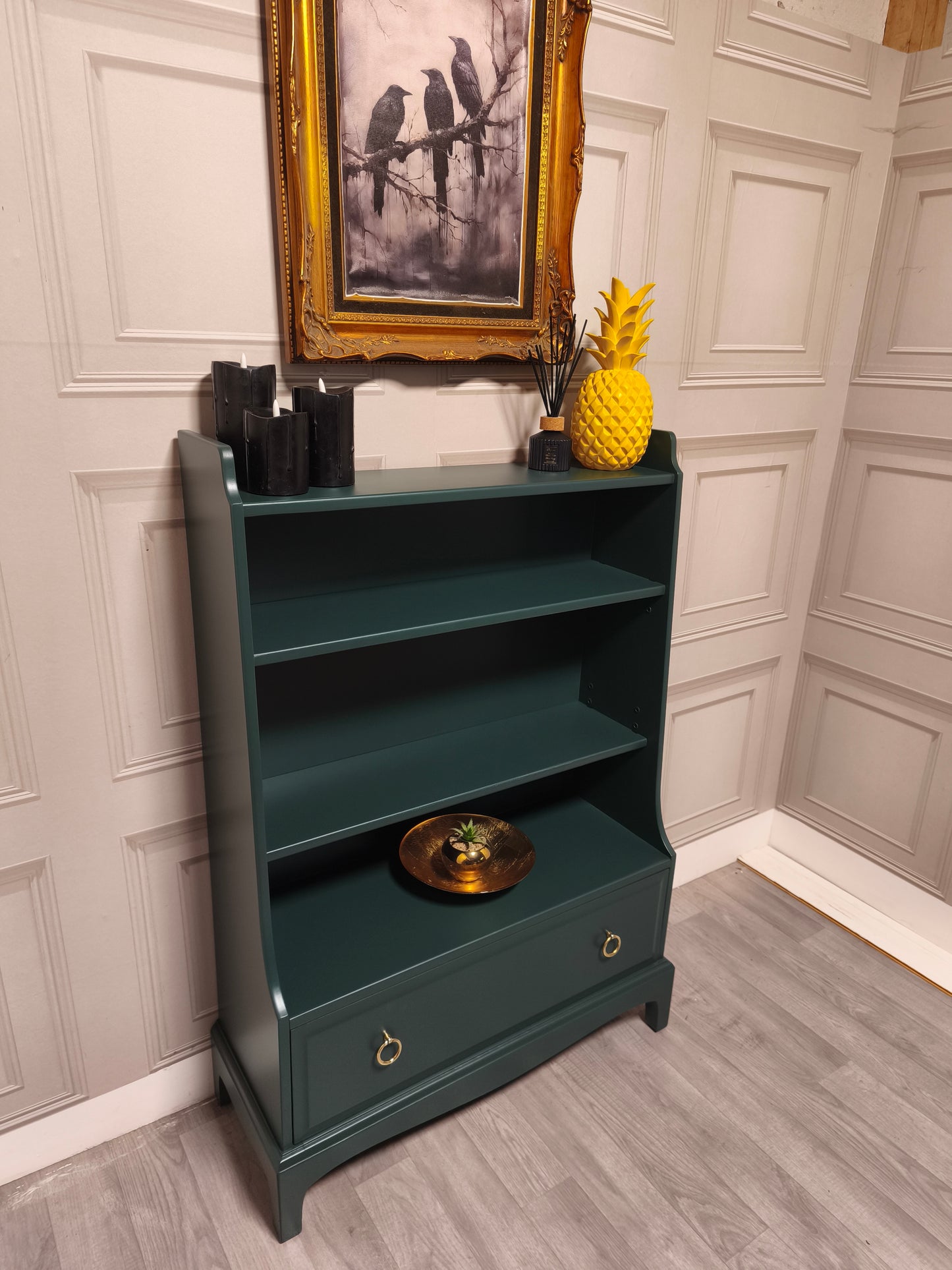 Green Stag Minstrel Bookcase , Stag Furniture, Painted Stag Furniture, Professionally Sprayed Furniture