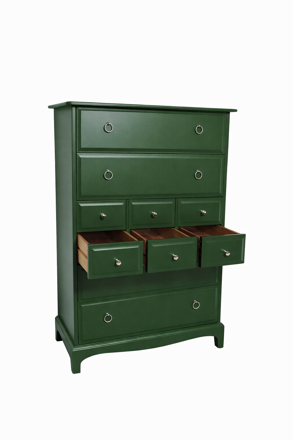 Stag minstrel white tallboy 7 drawer chest of drawers, professionally sprayed green