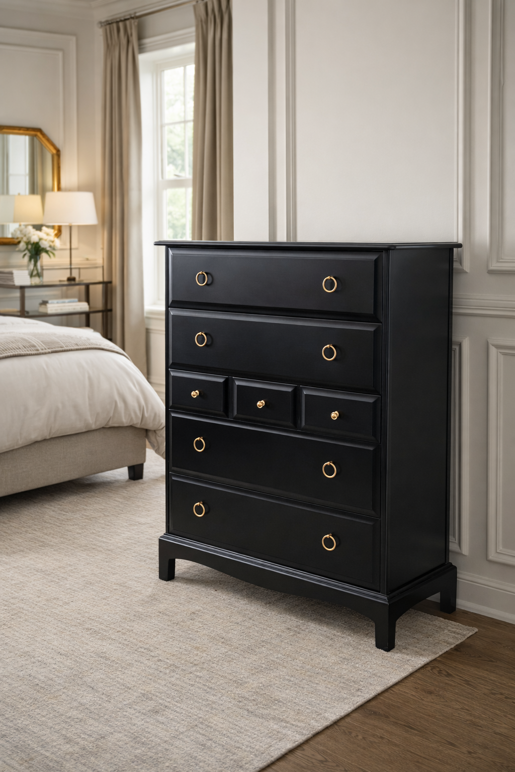Stag minstrel white tallboy 7 drawer chest of drawers, professionally sprayed black
