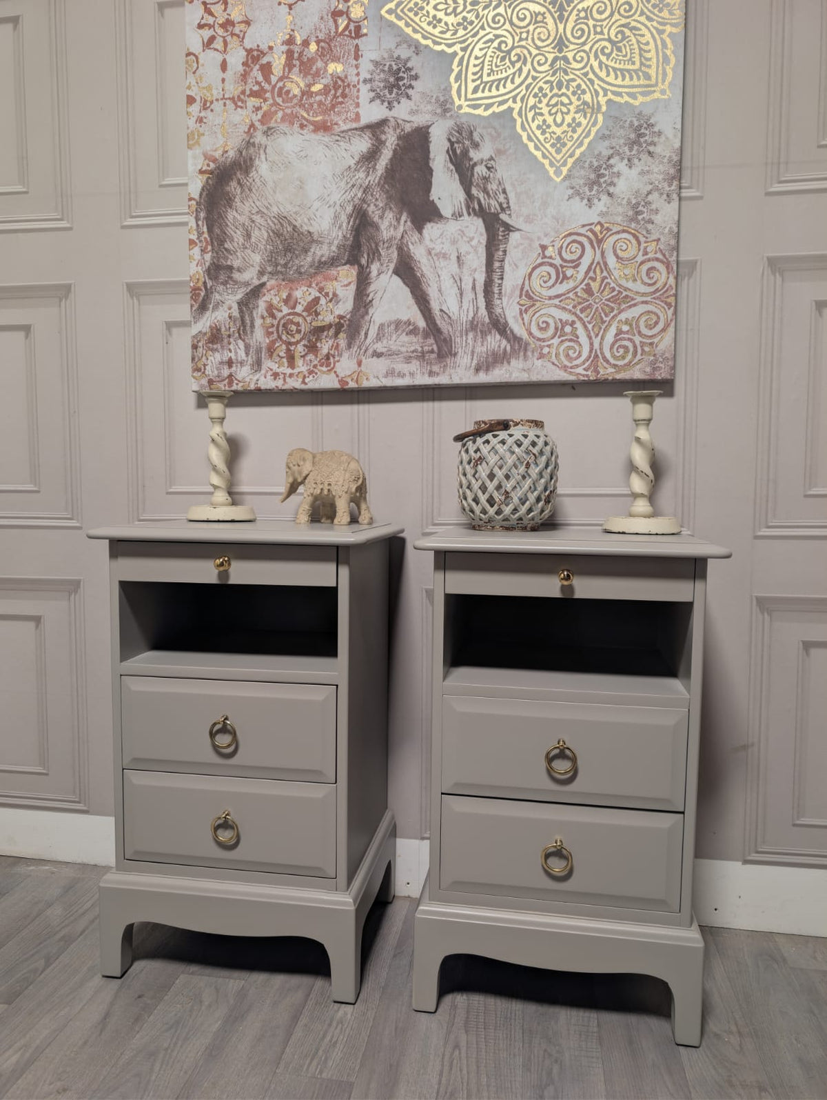 Made to order Slim Stag Minstrel Bedside Cabinets with Tea Tray