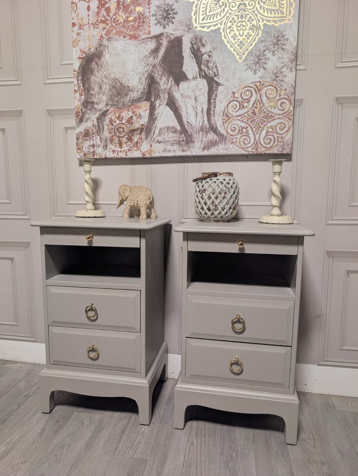 Made to order Slim Stag Minstrel Bedside Cabinets with Tea Tray