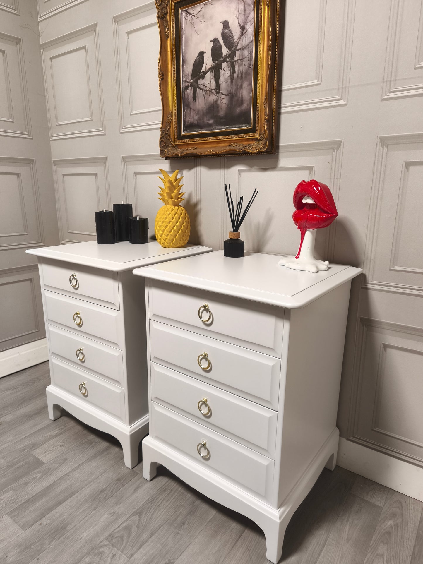 Stag Minstrel 4 Drawer Pair of Bedsides off white