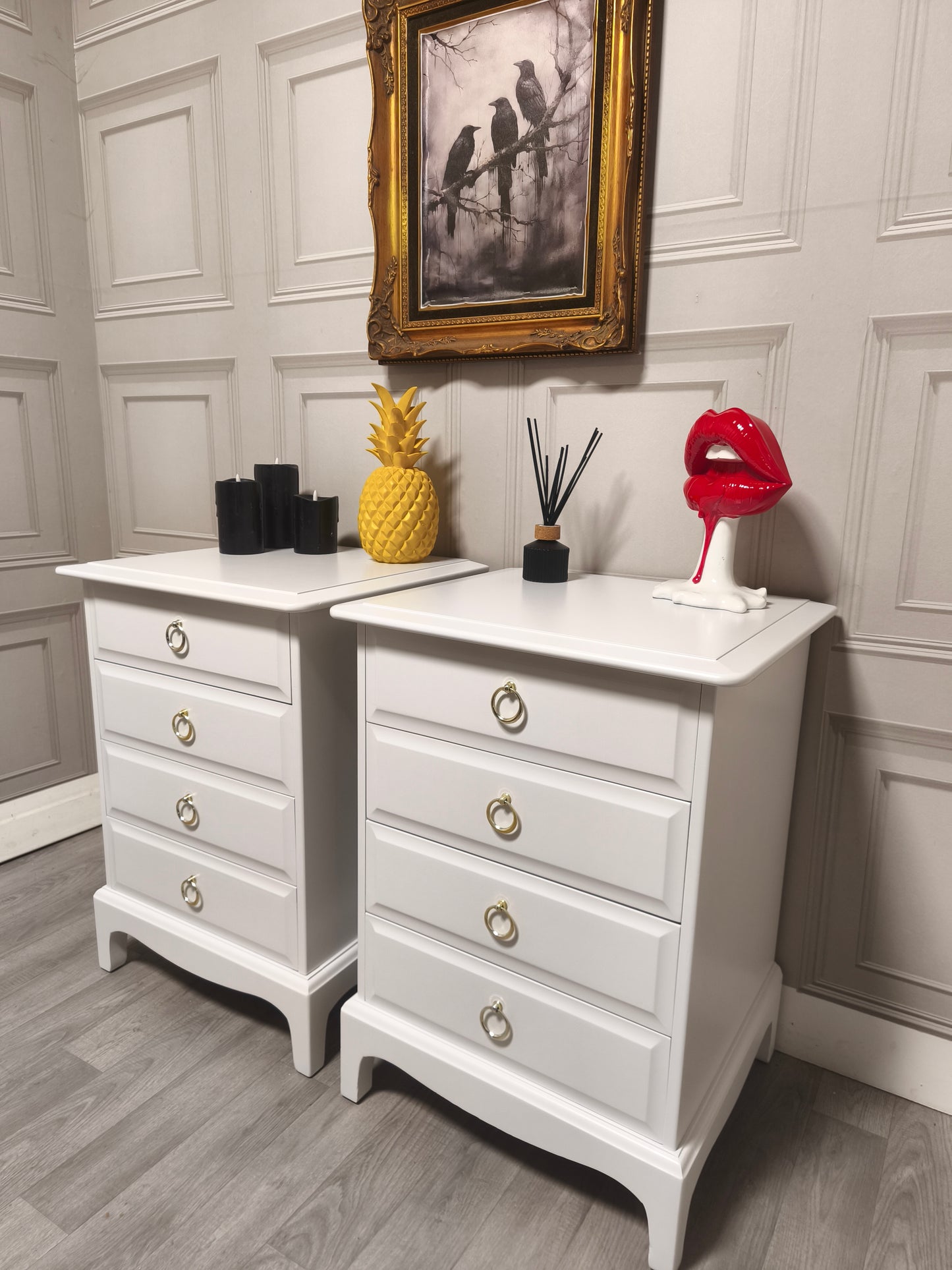 Stag Minstrel 4 Drawer Pair of Bedsides off white