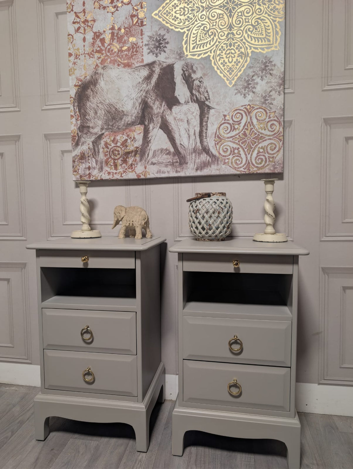 Made to order Slim Stag Minstrel Bedside Cabinets with Tea Tray