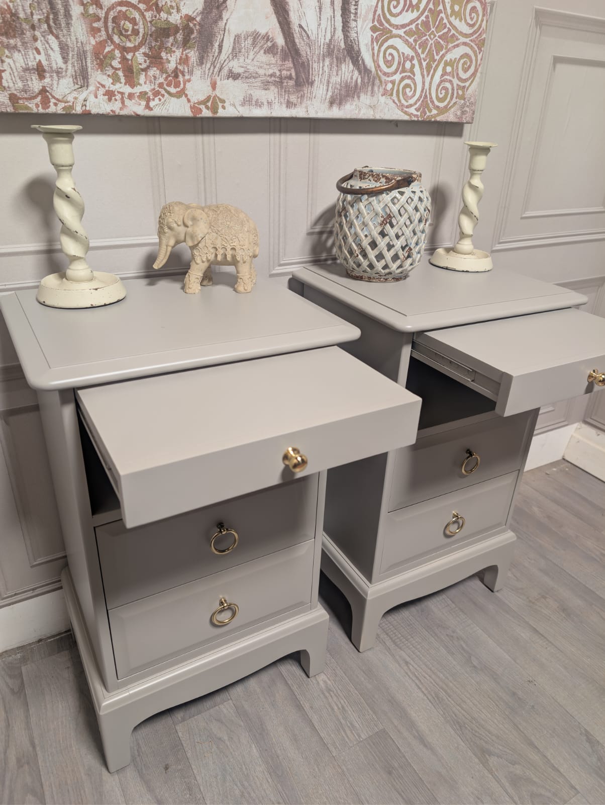 Made to order Slim Stag Minstrel Bedside Cabinets with Tea Tray