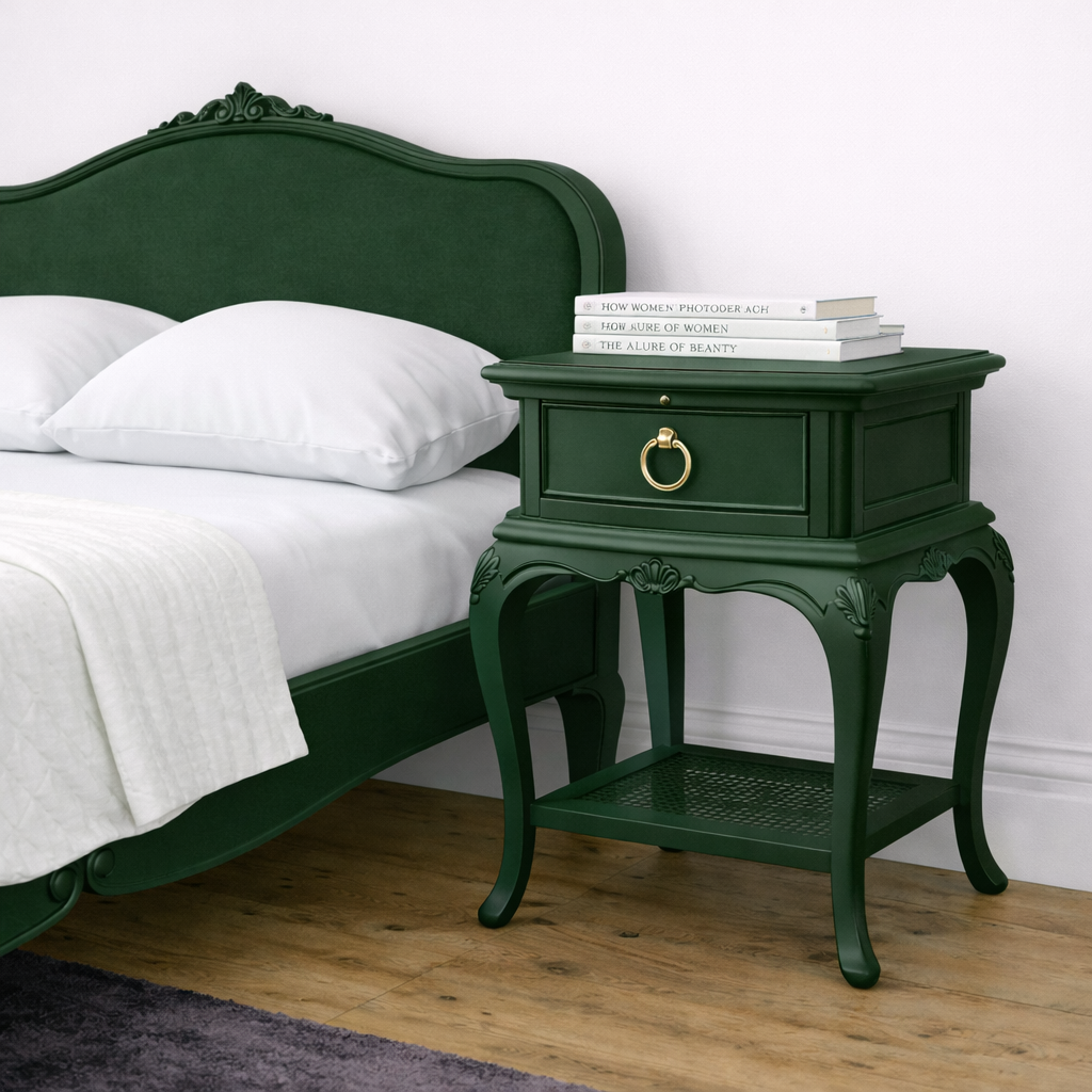 Pair of Willis & Gambier Bedside Tables – Studio Green. Professionally Sprayed