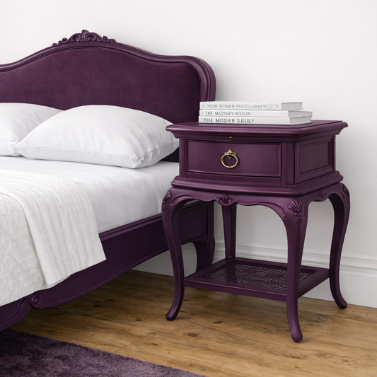 Pair of Willis & Gambier Bedside Tables – Brinjal . Professionally Sprayed