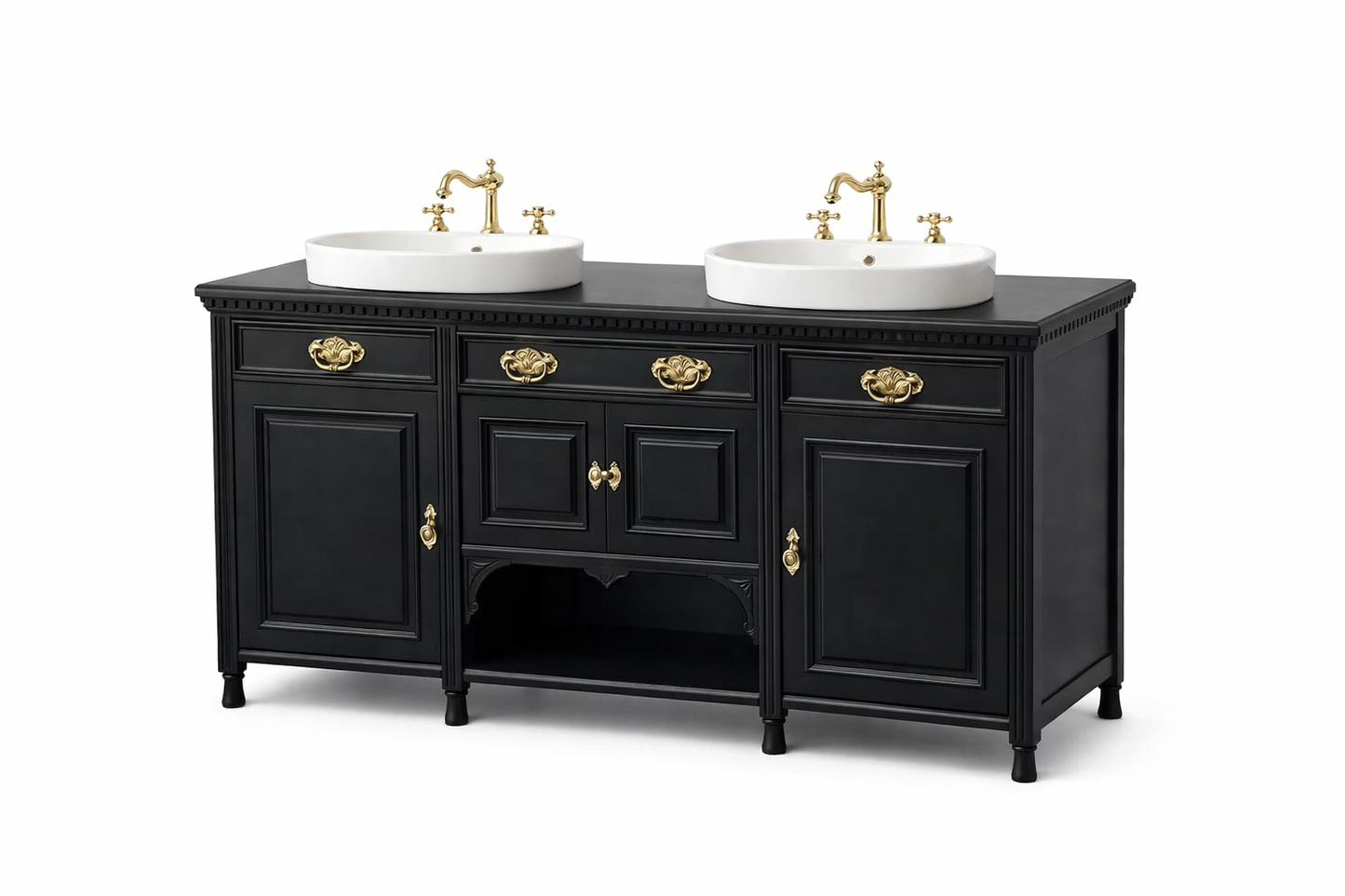 🖤 Black & Gold Double Vanity Unit with Twin Basins