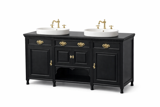 🖤 Black & Gold Double Vanity Unit with Twin Basins