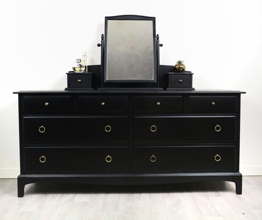 Stag Minstrel Captains Chest Matt Black, 8 Drawer Chest , Chest of Drawers with Mirror